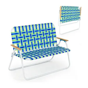 NPOT leichtes Outdoor-Picnic-Sessel Strandstuhl für Balkon 2-Personen faltbarer Gartenterrassensessel mit Armlehne Stoff modern