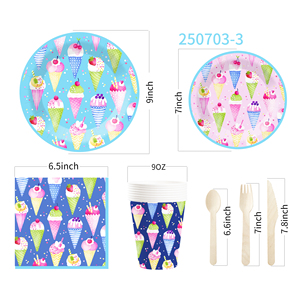 Juego de Vajilla para Fiesta de Cumpleaños Infantil DAMAI con Temática de Helado, Incluye 7 y 9 Platos de Papel, Vasos y Servilletas para 8 Personas - Product Image 6