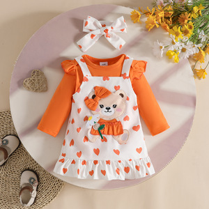 Abito in maglia morbida lavorata a maglia a maniche lunghe con stampa a triangolo e cinturino, con maniche a volant piccole, per bambina, Collezione Autunno 2025 - Orsetto Carmly - Product Image 3