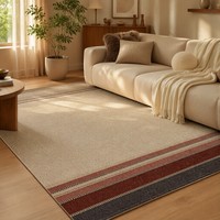 Moderner Geometrischer Streifen-Teppich Beige Grundfarbe Mit Rostrot und Grauem Fischgrätmuster Langlebiger Maschinenwaschbarer Flächenteppich