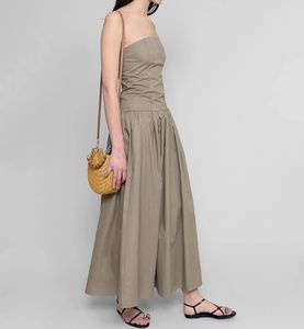 OEM <b>Custom</b> Vintage Strapless A-Line Maxi <b>Dress</b> Digital Solid Color Pleated Cotton/Linen Woven Summer Casual <b>Dress</b> Natural Waist - Product Image 2