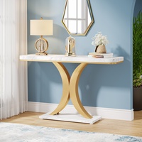 Table d'entrée étroite Tribesigns avec base géométrique, table d'appoint pour couloir, table console dorée, meubles de salon