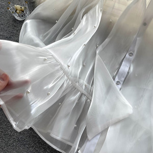 High-end Beaded Bow Sleeve Shirt Women's Elegant <b>Top</b> Fashion - Product Image 5