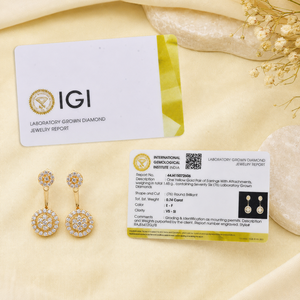 Boucles d'oreilles pendantes en or jaune massif 14 carats avec diamant de laboratoire, cercle et halo rond, bijoux fins minimalistes, cadeau pour femme - Product Image 5