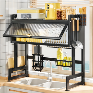 Étagère de rangement métallique anti-poussière à couverture intégrale pour vaisselle et bols, organiseur d'évier de cuisine, accessoires de cuisine - Product Image 5