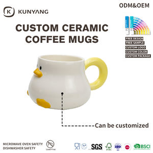 Mug en céramique en forme de canard mignon de dessin animé, avec couvercle à ruban, sans BPA, compatible micro-ondes, portable, pour le petit-déjeuner domestique - Vente en gros - Product Image 4
