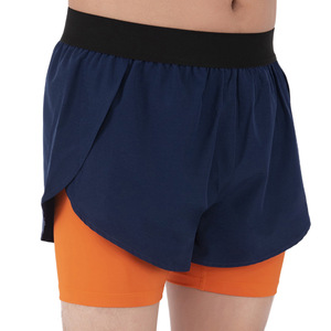 Forrado bolsillo Fitness entrenamiento gimnasio pantalones cortos verano hombres transpirable diverge lado 2 en 1 tejido de punto Casual 100% poliéster cintura media - Product Image 4