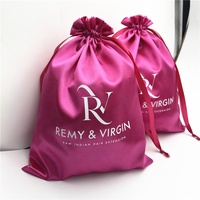 Sac d'emballage à cordon en satin de luxe pour extensions de cheveux naturels, pochette anti-poussière en satin de soie pour perruques, sac de rangement pour chapeaux et casquettes