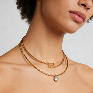 18K PVD Gold Plate Stainless Steel <strong>Necklace</strong> Classic White Circle Shaped Zircon Pendant <strong>Choker</strong> <strong>Necklace</strong> - Product Image 6