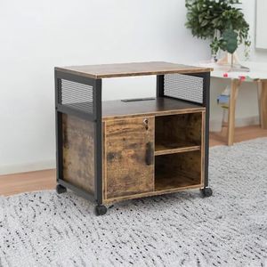 Iron Wood Filing <b>Cabinet</b> 3 Tier <b>Lockable</b> Storage Shelf Printer Stand Office Organizer - Product Image 4