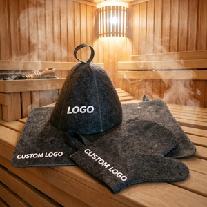 Custom Logo <b>Wool</b> Felt 3-Piece Sauna Set Sauna Accessories Hats <b>Gloves</b> Cushion with Your Own Logo for Steam Bath Sauna - Product Image 4