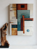 Peinture murale moderne, art rétro géométrique abstrait, art de niche sans cadre, peinture décorative à jet d'encre pour hôtel et bureau, art mural suspendu pour intérieur.
