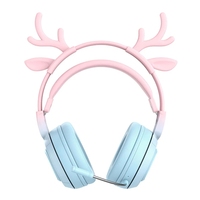 Headphone Telinga Rusa Pink Telinga Kucing Lucu untuk Anak Perempuan Headset Musik Nirkabel BT Headset Peredam Kebisingan dengan MIC Headset Gaming Anak