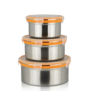 Japanese Metal Storage Food Containers Stainless Steel Take Away Round Bento Lunch Box