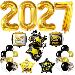 Grande Set Decorativo per <span class=keywords><strong>Capodanno</strong></span> 2027, Luci al Neon, Striscione Happy New Year, Palloncini in Foil <span class=keywords><strong>a</strong></span> Stella 4D Arcobaleno, Oro e Nero per Feste Disco - Product Image 2