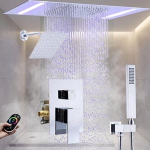 Sistema <span class=keywords><strong>Doccia</strong></span> a Pioggia 14x20 Pollici con Montaggio a Soffitto, Soffione LED, Soffione a Parete da 6 Pollici, <span class=keywords><strong>Doccia</strong></span> <span class=keywords><strong>Termostatica</strong></span> a Mano, Bilanciamento Pressione a 3 Vie - Product Image 1