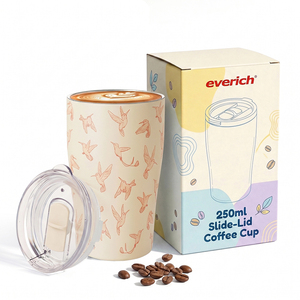 Gobelet à café de 250 ml avec plaque de service mobile, bec verseur et bouchon, isolation sous vide à double paroi, compatible porte-gobelet - Product Image 1