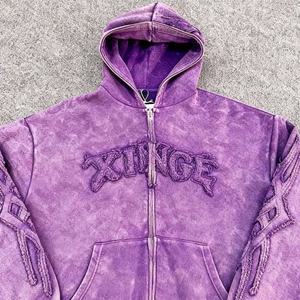 Nouveau Hoodie Oversize Personnalisé 2026 avec Fermeture Éclair, Effet Délavé Acide, Lettres Brodées en 3D, Style Streetwear, Manches et Ourlet Effilochés, Coupe Boxy - Product Image 2