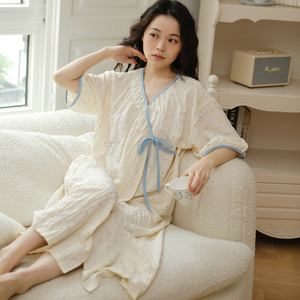 <span class=keywords><strong>Camicia</strong></span> <span class=keywords><strong>da</strong></span> <span class=keywords><strong>Notte</strong></span> <span class=keywords><strong>Premaman</strong></span> Estiva Stampata con Scollo a V, Maniche Corte, Laccio Laterale e Vestibilità Ampia Traspirante - Product Image 1