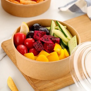 Bol Personnalisable en Papier Kraft, Bol à Salade Jetable pour Emballage Alimentaire, avec Couvercles - Product Image 3