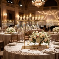 Support en métal doré unique avec cristal suspendu, porte-bougie à 9 bougies, centre de table de mariage
