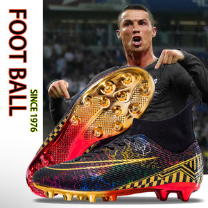 Soccer Shoes <b>Men</b> AG <b>Studs</b> Gold Outsole High Top Synthetic Upper Summer Training Football Cleats - Product Image 3