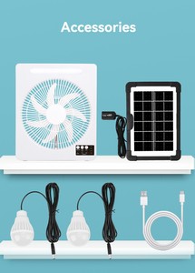 Rechargeable Solar Fan Energy Saving 10 Inch Adjustable Wind Levels With Lighting <b>Bulb</b> Set For Home Garden Travel Emergency - Product Image 6