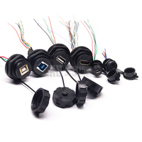 Conector MINI USB Impermeable de Montaje en Panel Frontal, Conector Hembra de 5 Pines M12 con Tornillo, Conector de Mamparo IP67 con Tapa y Receptáculos