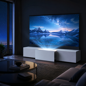 Meuble TV laser blanc tout-en-un PerfecTisan <span class=keywords><strong>120</strong></span> <span class=keywords><strong>pouces</strong></span> à ultra courte focale pour <span class=keywords><strong>écran</strong></span> de projection <span class=keywords><strong>UST</strong></span> ALR à levée au sol - Product Image 3