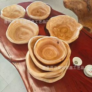 Cuencos de madera Qingxin hechos a mano, bandejas de frutas irregulares, vajilla tallada en raíz para fiestas, origen Shandong, sin recubrimiento. - Product Image 1