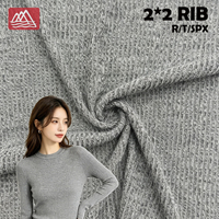 Tela de Punto Acanalado 2x2 R/T/SPX, Color Gris Jaspeado, Elástica, de Rayón, Terileno y Spandex, para Prendas Básicas de Mujer, Camisetas de Manga Larga y Ropa de Estar por Casa