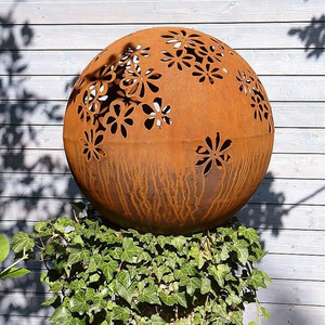 Esfera de Fuego Decorativa de Acero Corten, Cortada con Láser, con Patrones Personalizados, Rústica, Ecológica, Esfera Hueca de Metal - Product Image 6