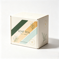Boîte en carton ondulé avec logo personnalisé et motif feuille, conception pliable facile pour l'emballage extérieur de cadeaux de thé aux herbes