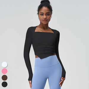 Ropa para correr de alta intensidad 2025, almohadillas fijas con cuello cuadrado, camisetas deportivas de manga larga para entrenamiento, camisetas de Yoga para mujer - Product Image 5