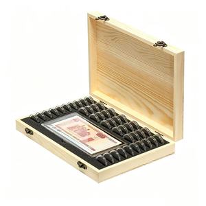 Boîte de rangement pour pièces de monnaie en bois avec couvercle rabattable pour collection de devises et billets commémoratifs, 20 emplacements - Product Image 4
