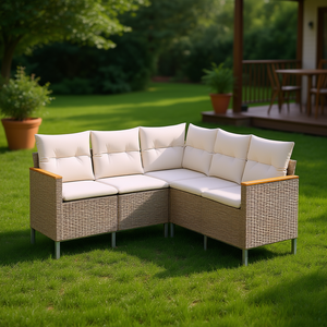 Pe <b>Rattan</b> Garden <b>Sofa</b> Set 6 Seater Powder Coated Steel Frame Outdoor Furniture Contemporary Style Beige - Product Image 2