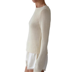 Venta al por mayor de suéter de punto de las mujeres personalizadas 100% de algodón de cuello redondo de punto abierto Casual Preppy de alta calidad de color sólido con estilo de uso diario - Product Image 4