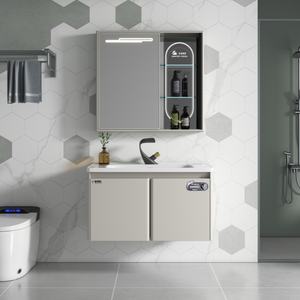 WJL <span class=keywords><strong>Meuble</strong></span>-<span class=keywords><strong>lavabo</strong></span> mural en céramique 80 cm avec éclairage intégré, design moderne résistant à l'humidité, pour salle de bain - Product Image 1