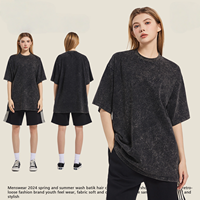 Kaos Rajut Pria Trendy Musim Panas, Bahan Tebal 300 Gram, Cuci Berat, Kerah O, Longgar Kasual, Lengan Pendek, 100% Katun
