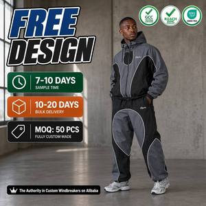Custom Logo Men's Windbreaker Set Reflective <strong>Techwear</strong> Tracksuit Wholesale Grey Black Two Piece Jogger Set <strong>Hoodie</strong> and Pants - Product Image 1