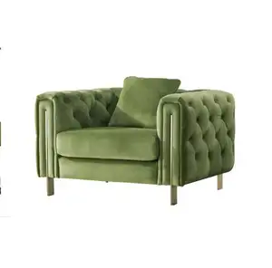 沙发套装家具独特设计绿色天鹅绒金色不锈钢装饰簇绒客厅沙发家居酒店