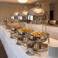 Plat à réchaud rond doré luxueux Liyunda pour buffet, équipement de traiteur, chauffe-plats avec couvercle suspendu pour fête