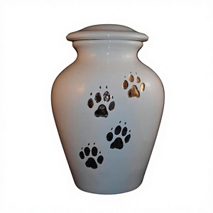 Urne funéraire blanche pour animaux de compagnie avec motif de patte, personnalisable pour cendres, récipient commémoratif pour chiens et chats, urne et pot en métal - Product Image 1