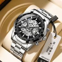 Montre squelette à quartz pour homme Aili Feida, en acier inoxydable, cadran à aiguilles de 45 mm, lumineuse, résistante à l'eau 30 m