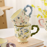 Mug en céramique rétro grande capacité, tasse élégante avec impression de logo personnalisé, motif floral - Cadeau idéal pour les anniversaires, café d'été