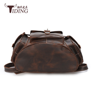 Tiding Crazy Horse Leather <b>Backpack</b> <b>Large</b> Capacity Men's Outdoor Travel <b>Backpack</b> Solid Color Detachable Strap - Product Image 4