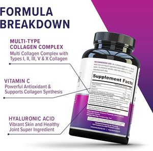 OEM Private Label donne Anti invecchiamento sbiancamento della pelle Multi collagene peptidi capsule integratore con vitamina C e acido ialuronico - Product Image 2