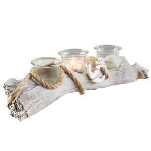 Resin Imitation Wood <b>Candlestick</b> <b>Holder</b> Three Candle Cups Natural Mediterranean Style Home Decoration Birthday Ornament - Product Image 4