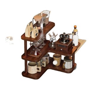 Walnut Colored Three Layer <b>Desktop</b> <b>Shelf</b> For Cups Coffee Storage Rack With Nan Bamboo Material Living Room Use - Product Image 2