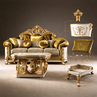 Canapé de salon de luxe baroque, ensemble de canapés avec cadre sculpté doré, rembourré, pour un aménagement classique de la maison